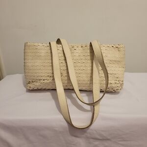 FALOR LE BORSE ITALY Cutout SCALLOP Leather Tote Satchel Purse Off WHITE Bag